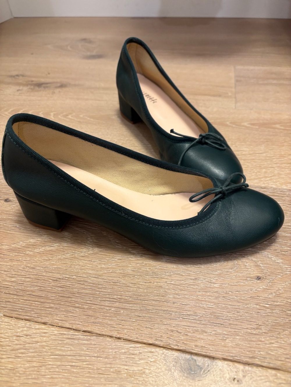 Women's Low Block Heel Ballet Pump in Dark Green